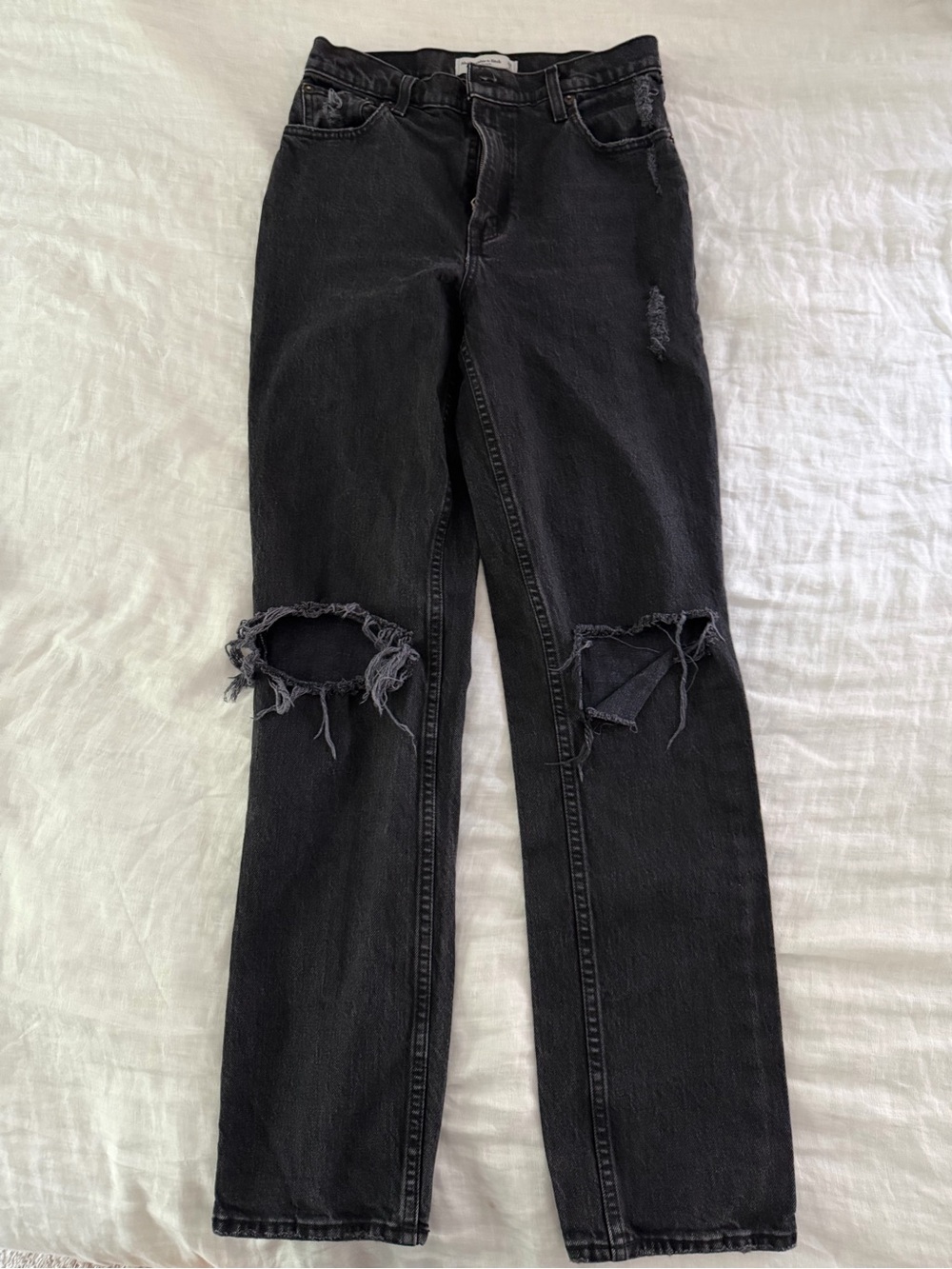 Abercrombie & Fitch 90s Ultra High Rise Black Straight Denim Jeans Distressed 26 - Picture 3 of 4